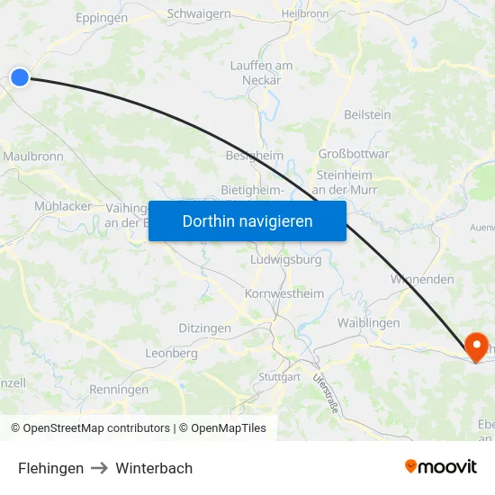 Flehingen to Winterbach map