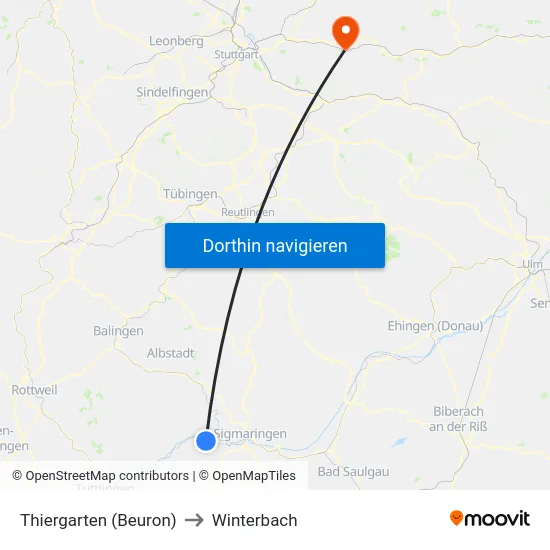 Thiergarten (Beuron) to Winterbach map