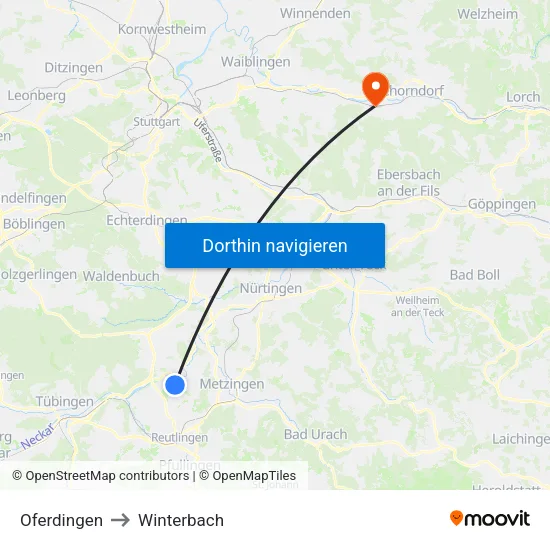 Oferdingen to Winterbach map