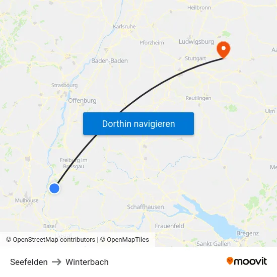 Seefelden to Winterbach map