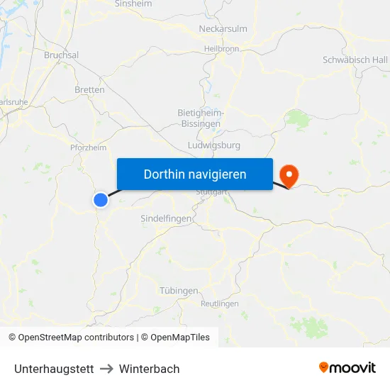 Unterhaugstett to Winterbach map