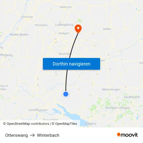 Otterswang to Winterbach map
