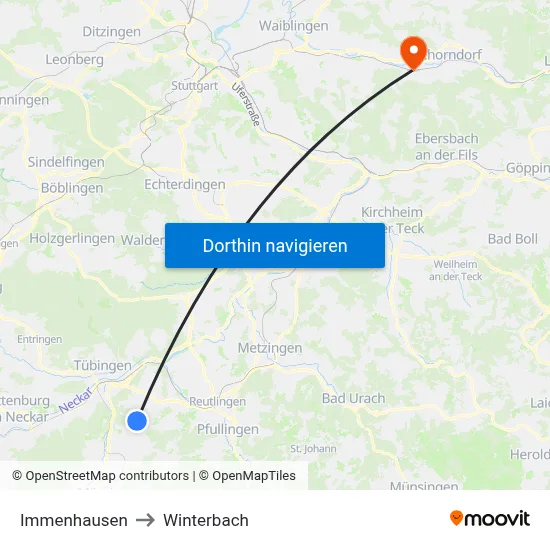 Immenhausen to Winterbach map