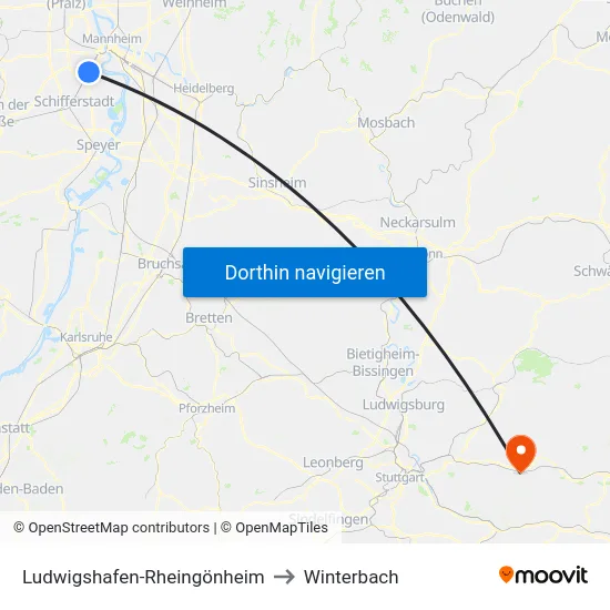 Ludwigshafen-Rheingönheim to Winterbach map