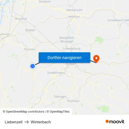 Liebenzell to Winterbach map