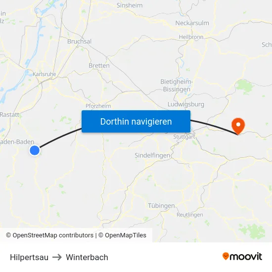 Hilpertsau to Winterbach map