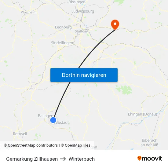 Gemarkung Zillhausen to Winterbach map