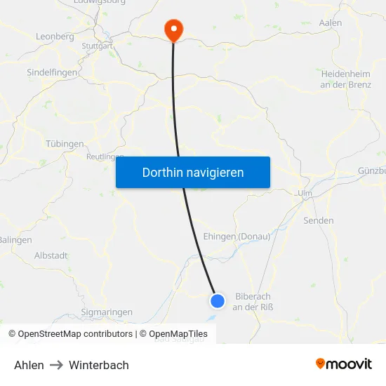 Ahlen to Winterbach map