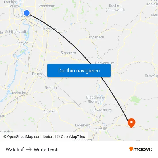 Waldhof to Winterbach map