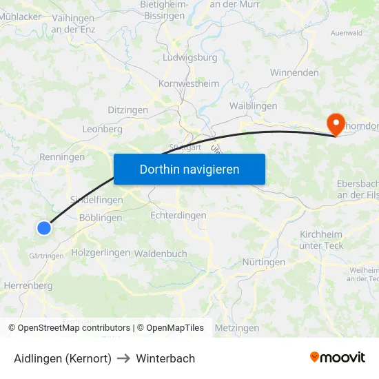 Aidlingen (Kernort) to Winterbach map