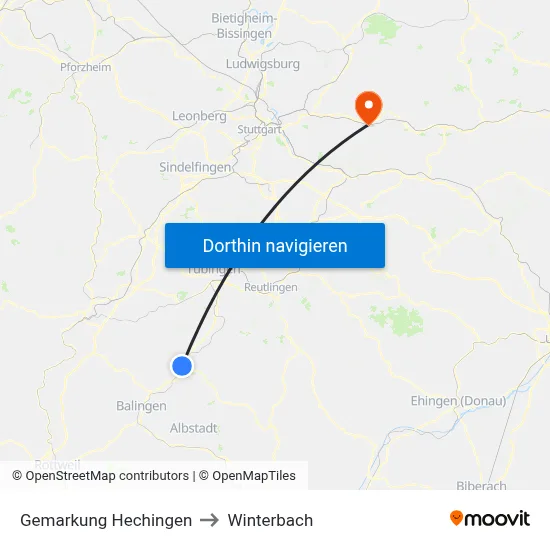 Gemarkung Hechingen to Winterbach map