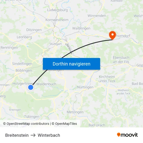Breitenstein to Winterbach map
