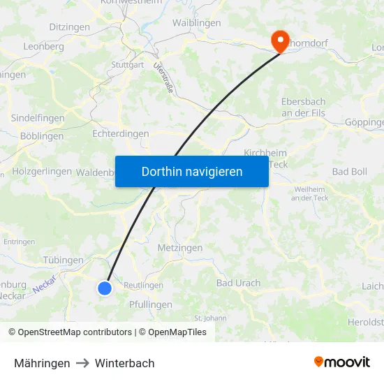 Mähringen to Winterbach map