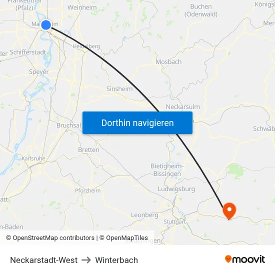 Neckarstadt-West to Winterbach map