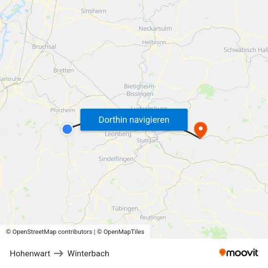 Hohenwart to Winterbach map
