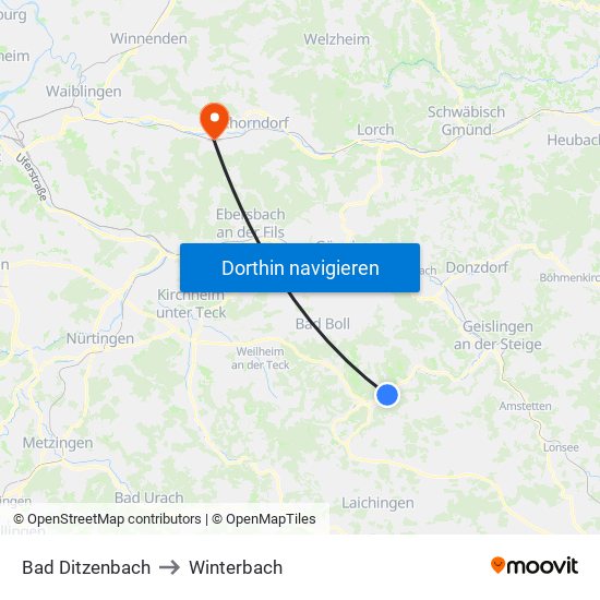 Bad Ditzenbach to Winterbach map