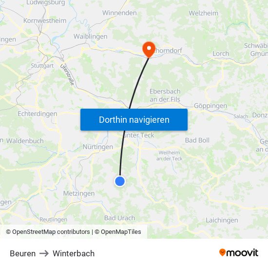 Beuren to Winterbach map