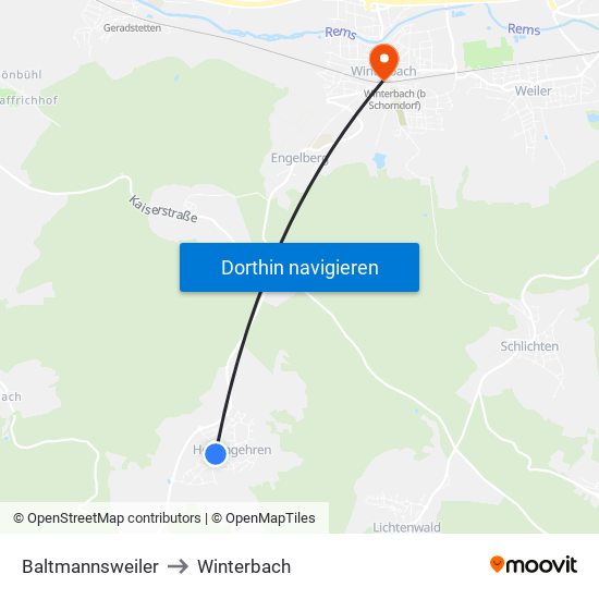 Baltmannsweiler to Winterbach map