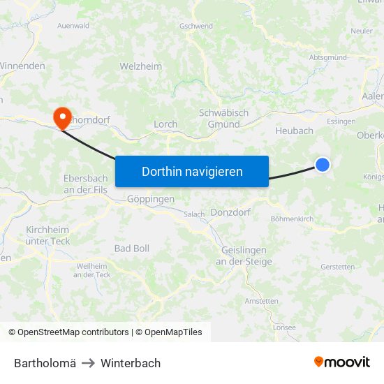 Bartholomä to Winterbach map