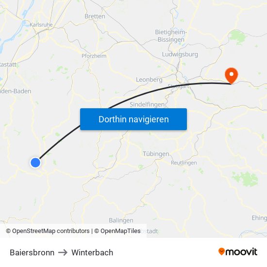 Baiersbronn to Winterbach map