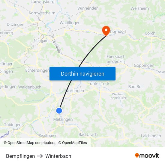 Bempflingen to Winterbach map