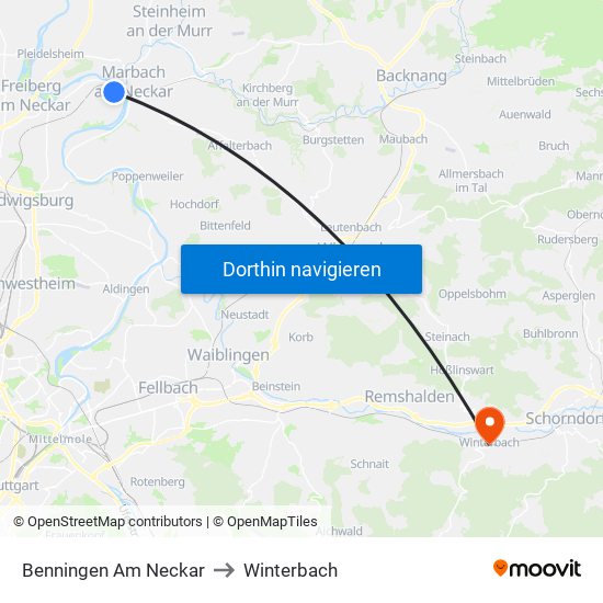 Benningen Am Neckar to Winterbach map