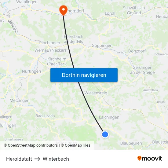 Heroldstatt to Winterbach map