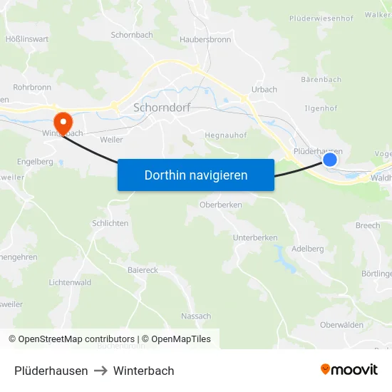 Plüderhausen to Winterbach map