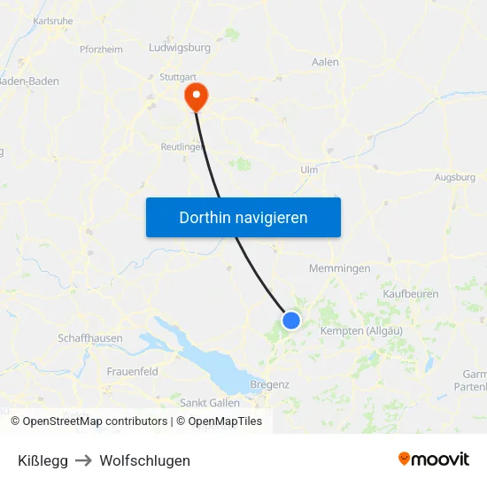 Kißlegg to Wolfschlugen map