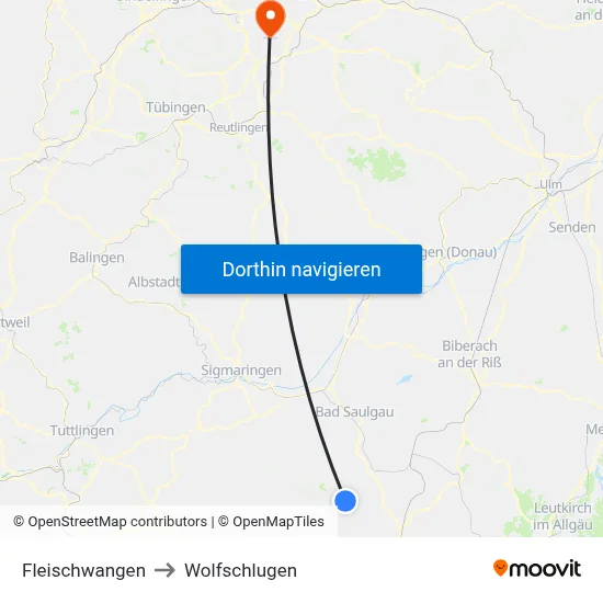 Fleischwangen to Wolfschlugen map