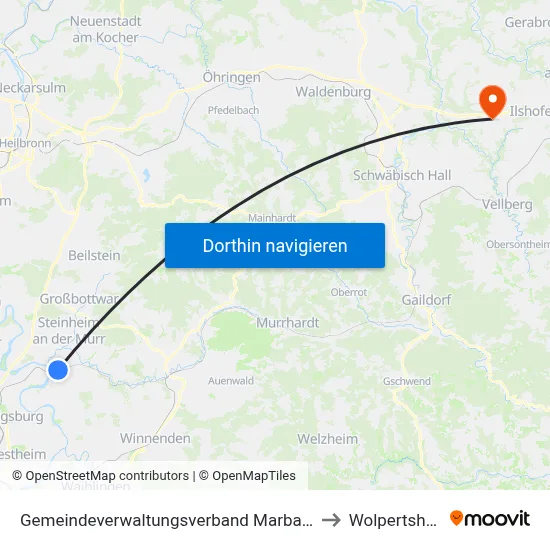Gemeindeverwaltungsverband Marbach am Neckar to Wolpertshausen map