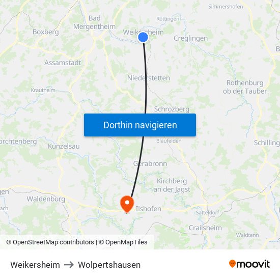 Weikersheim to Wolpertshausen map