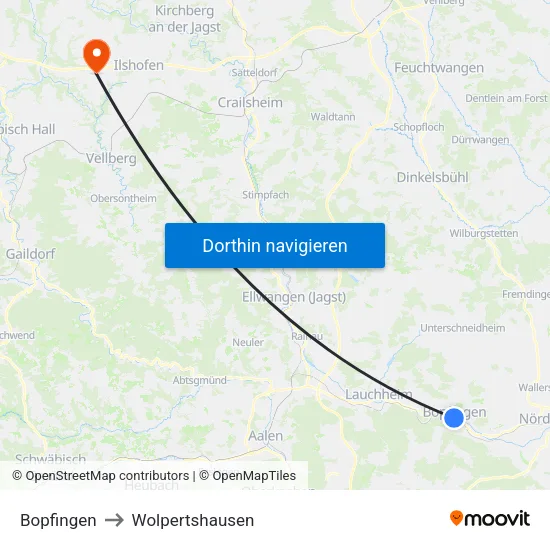 Bopfingen to Wolpertshausen map