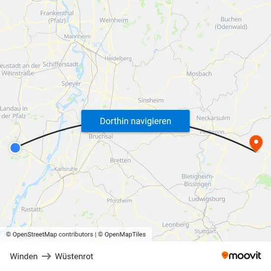 Winden to Wüstenrot map