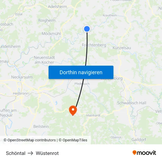 Schöntal to Wüstenrot map