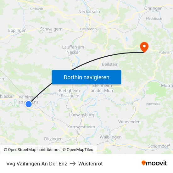 Vvg Vaihingen An Der Enz to Wüstenrot map