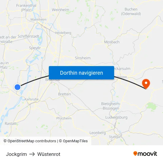 Jockgrim to Wüstenrot map