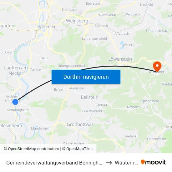 Gemeindeverwaltungsverband Bönnigheim to Wüstenrot map
