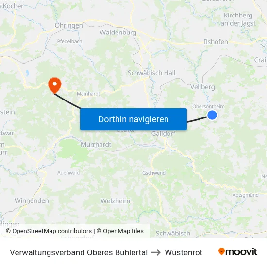Verwaltungsverband Oberes Bühlertal to Wüstenrot map