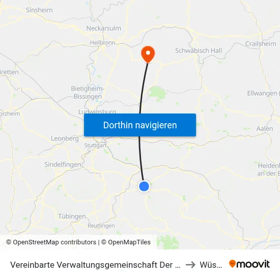 Vereinbarte Verwaltungsgemeinschaft Der Stadt Kirchheim Unter Teck to Wüstenrot map