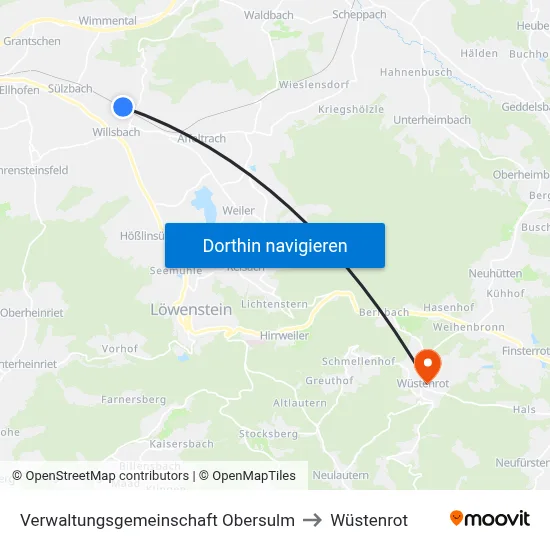 Verwaltungsgemeinschaft Obersulm to Wüstenrot map