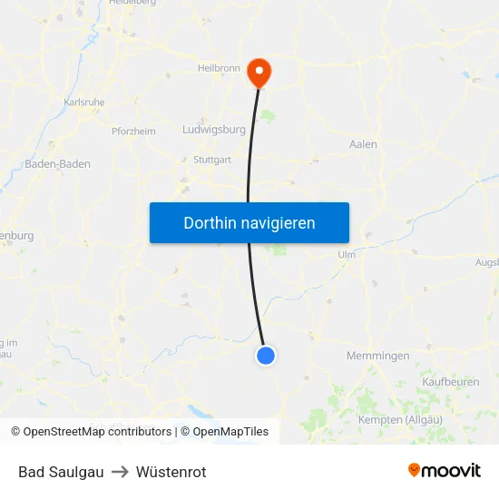 Bad Saulgau to Wüstenrot map