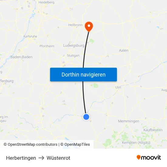 Herbertingen to Wüstenrot map