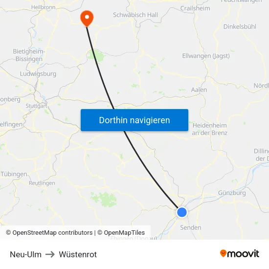 Neu-Ulm to Wüstenrot map