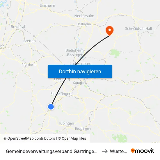 Gemeindeverwaltungsverband Gärtringen/Ehningen to Wüstenrot map