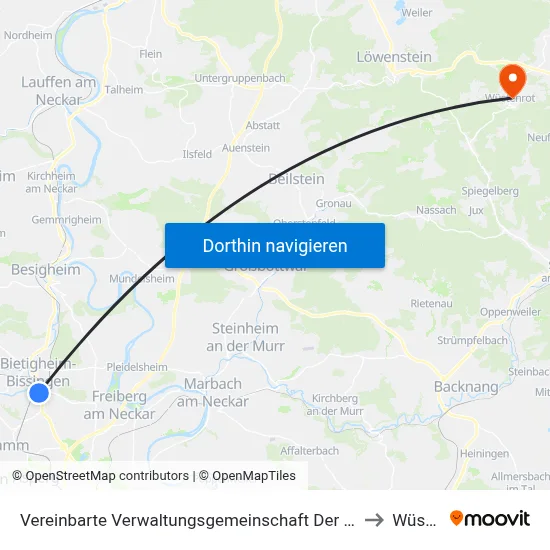 Vereinbarte Verwaltungsgemeinschaft Der Stadt Bietigheim-Bissingen to Wüstenrot map