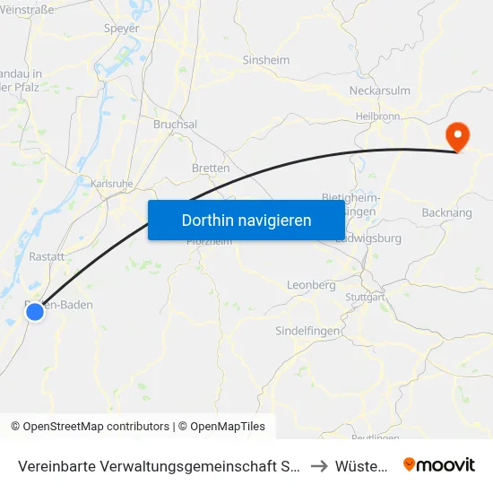 Vereinbarte Verwaltungsgemeinschaft Sinzheim to Wüstenrot map