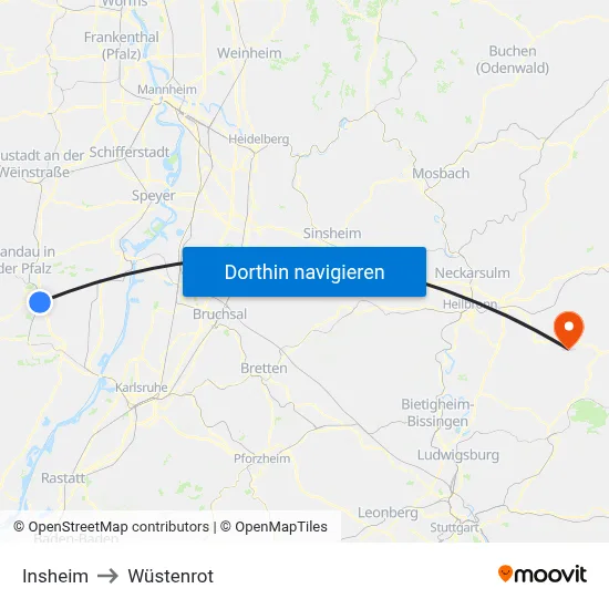 Insheim to Wüstenrot map