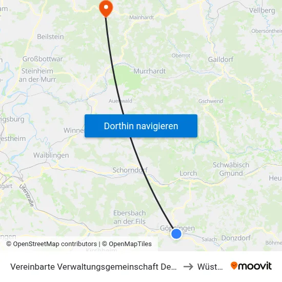 Vereinbarte Verwaltungsgemeinschaft Der Stadt Göppingen to Wüstenrot map