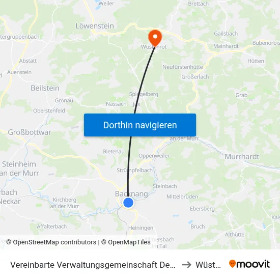 Vereinbarte Verwaltungsgemeinschaft Der Stadt Backnang to Wüstenrot map